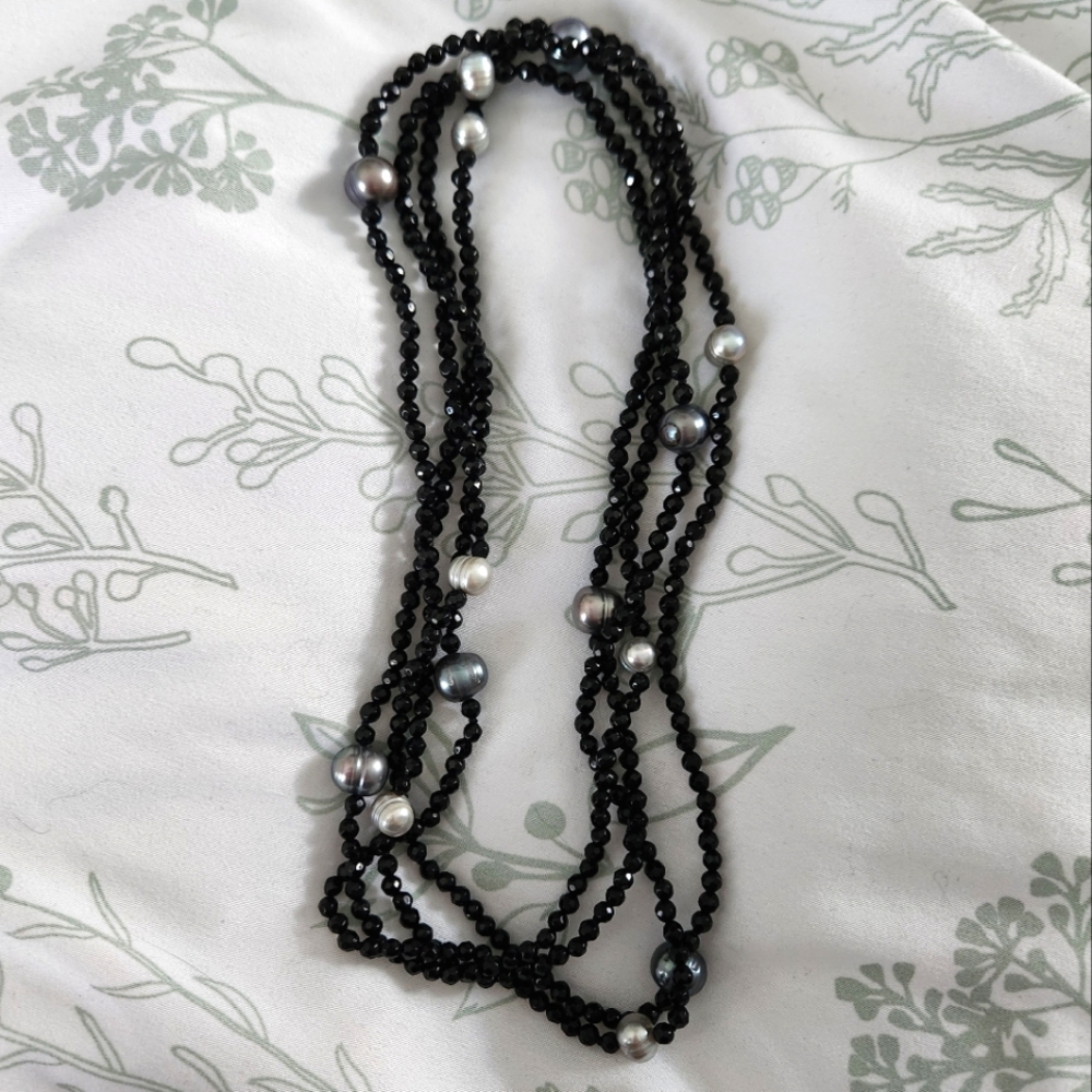 Black Spinel and Tahitian Pearl Strand Necklace